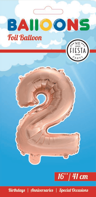 Folie Ballon Cijfer 2 Rose Goud 41cm met Rietje van WeFiesta koop je bij Partywinkel