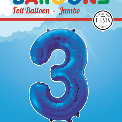 Folie Ballon Cijfer 3 Blauw XL 86cm leeg van WeFiesta koop je bij Partywinkel