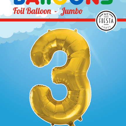 Folie Ballon Cijfer 3 Goud XL 86cm leeg van WeFiesta koop je bij Partywinkel