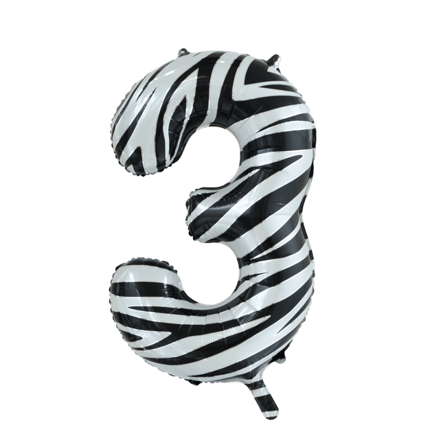 Folie Ballon Cijfer 3 Zebra XL 86cm leeg van WeFiesta koop je bij Partywinkel