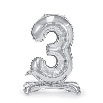Folie Ballon Cijfer 3 Zilver Standaard Leeg 70cm van Partydeco koop je bij Partywinkel