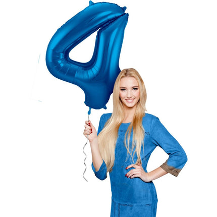 Folie Ballon Cijfer 4 Blauw Metallic XL 86cm leeg van Folat koop je bij Partywinkel