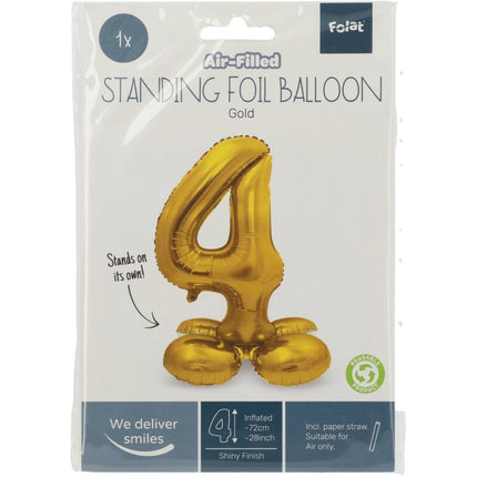 Folie Ballon Cijfer 4 Goud met standaard 72cm van Folat koop je bij Partywinkel