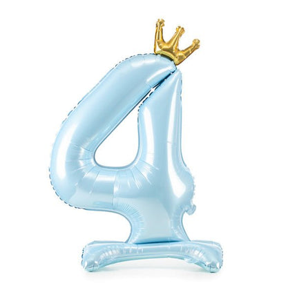 Folie Ballon Cijfer 4 Lichtblauw Standaard Leeg 84cm van Partydeco koop je bij Partywinkel