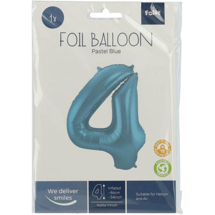 Folie Ballon Cijfer 4 Pastel Blauw XL 86cm leeg van Folat koop je bij Partywinkel
