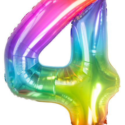 Folie Ballon Cijfer 4 Regenboog XL 81cm leeg van Folat koop je bij Partywinkel