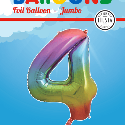 Folie Ballon Cijfer 4 Regenboog XL 86cm leeg van WeFiesta koop je bij Partywinkel