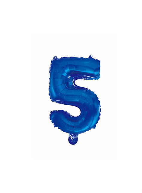 Folie Ballon Cijfer 5 Blauw 41cm met Rietje van WeFiesta koop je bij Partywinkel