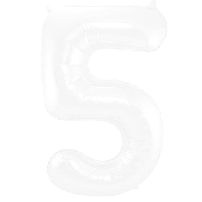 Folie Ballon Cijfer 5 Mat Wit XL 86cm leeg van Folat koop je bij Partywinkel