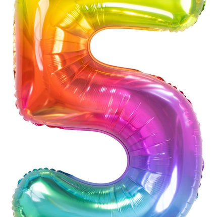 Folie Ballon Cijfer 5 Regenboog XL 81cm leeg van Folat koop je bij Partywinkel