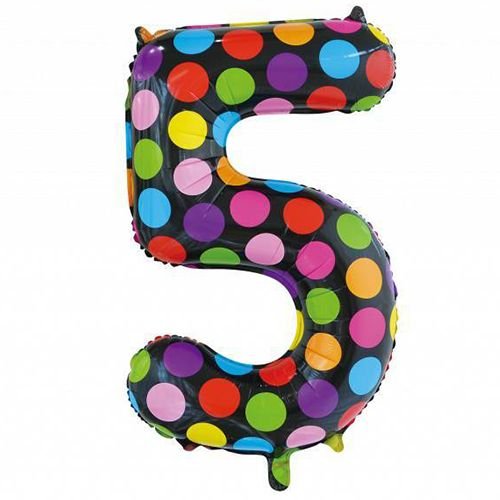 Folie Ballon Cijfer 5 Stippen XL 86cm leeg van WeFiesta koop je bij Partywinkel