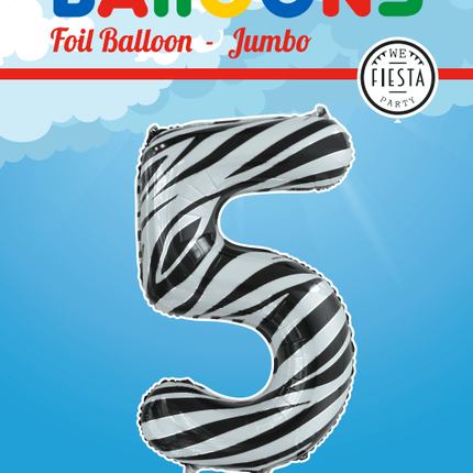 Folie Ballon Cijfer 5 Zebra XL 86cm leeg van WeFiesta koop je bij Partywinkel