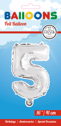 Folie Ballon Cijfer 5 Zilver 41cm met Rietje van WeFiesta koop je bij Partywinkel