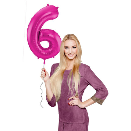 Folie Ballon Cijfer 6 Fuchsia Metallic XL 86cm leeg van Folat koop je bij Partywinkel