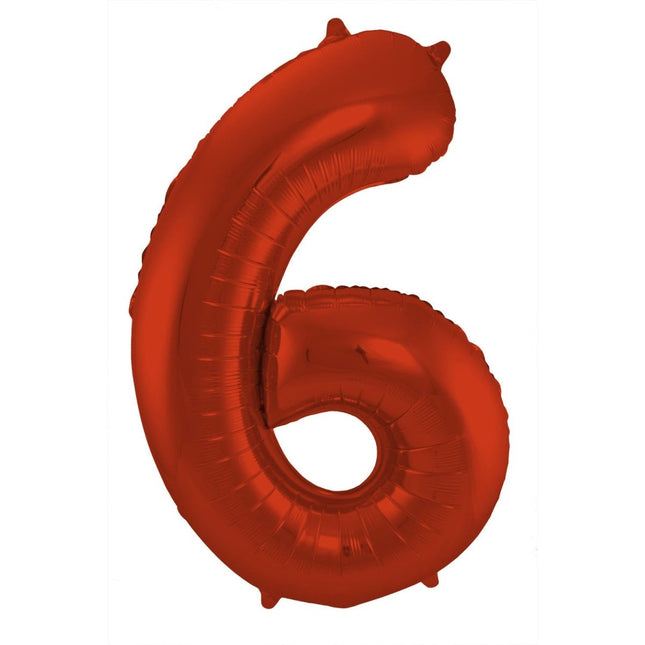 Folie Ballon Cijfer 6 Mat Rood XL 86cm leeg van Folat koop je bij Partywinkel