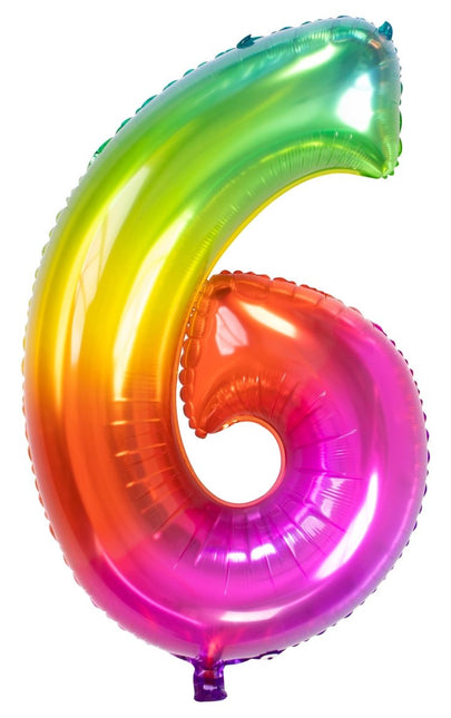 Folie Ballon Cijfer 6 Regenboog XL 81cm leeg van Folat koop je bij Partywinkel