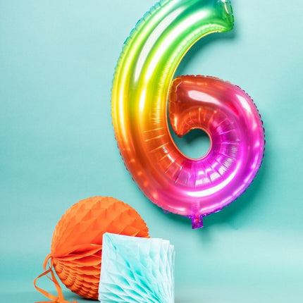 Folie Ballon Cijfer 6 Regenboog XL 81cm leeg van Folat koop je bij Partywinkel