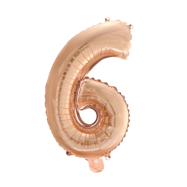 Folie Ballon Cijfer 6 Rose Goud 41cm met Rietje van WeFiesta koop je bij Partywinkel