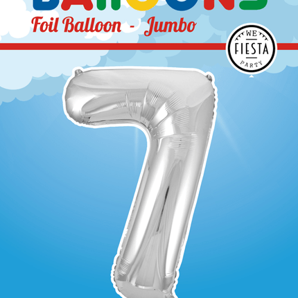 Folie Ballon Cijfer 7 Zilver XL 86cm leeg van WeFiesta koop je bij Partywinkel