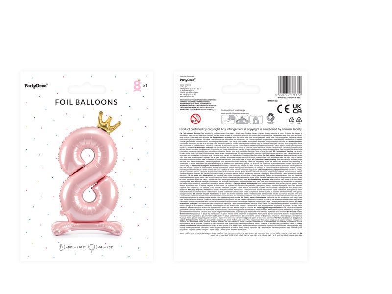 Folie Ballon Cijfer 8 Lichtroze Standaard Leeg 84cm van Partydeco koop je bij Partywinkel