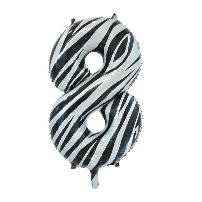 Folie Ballon Cijfer 8 Zebra XL 86cm leeg van WeFiesta koop je bij Partywinkel