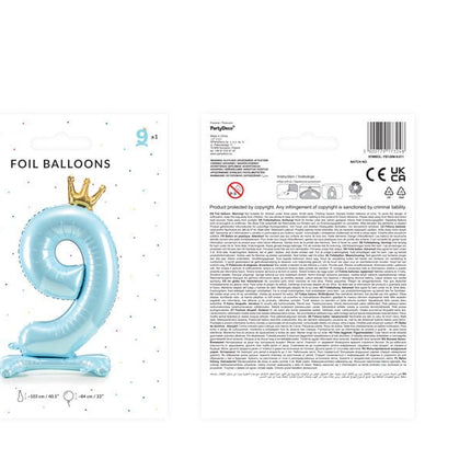 Folie Ballon Cijfer 9 Lichtblauw Standaard Leeg 84cm van Partydeco koop je bij Partywinkel