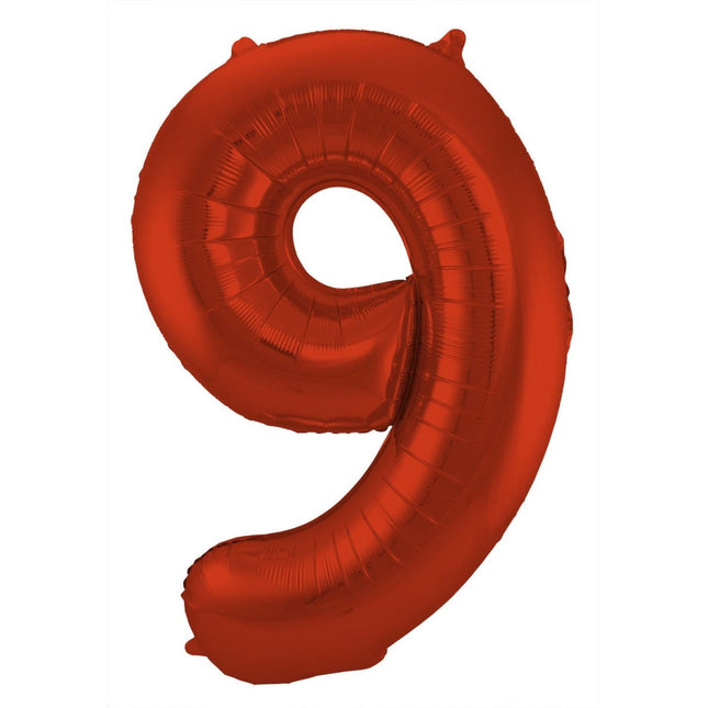 Folie Ballon Cijfer 9 Mat Rood XL 86cm leeg van Folat koop je bij Partywinkel