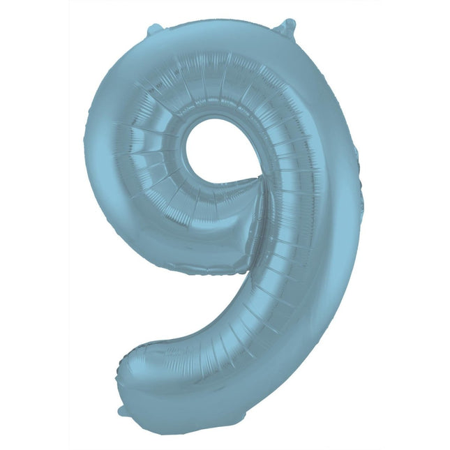 Folie Ballon Cijfer 9 Pastel Blauw XL 86cm leeg van Folat koop je bij Partywinkel
