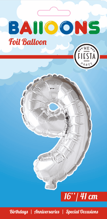 Folie Ballon Cijfer 9 Zilver 41cm met Rietje van WeFiesta koop je bij Partywinkel