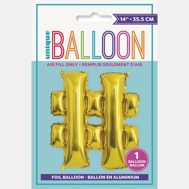 Folie Ballon Hashtag Goud Leeg 15,2cm van Unique koop je bij Partywinkel