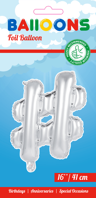 Folie Ballon Hashtag  Zilver 41cm met Rietje van WeFiesta koop je bij Partywinkel