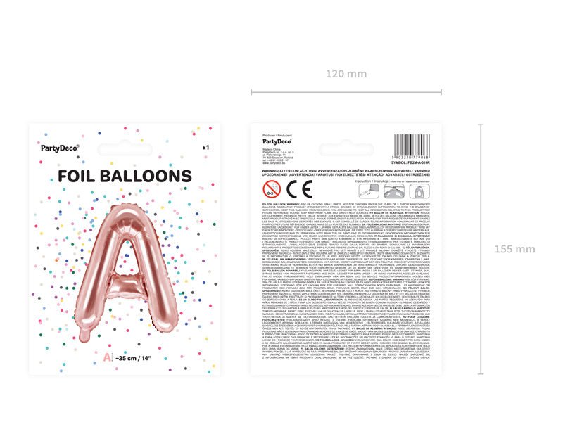 Folie Ballon Letter A Rose Goud Leeg 35cm van Partydeco koop je bij Partywinkel