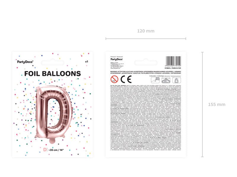 Folie Ballon Letter D Rose Goud Leeg 35cm van Partydeco koop je bij Partywinkel