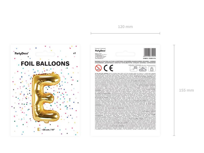 Folie Ballon Letter E Goud Leeg 35cm van Partydeco koop je bij Partywinkel