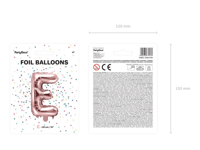 Folie Ballon Letter E Rose Goud Leeg 35cm van Partydeco koop je bij Partywinkel