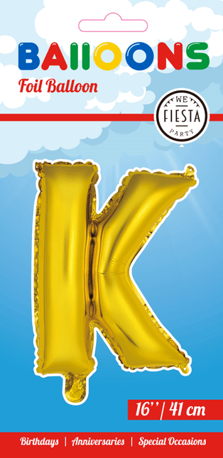 Folie Ballon Letter K Goud 41cm met Rietje van WeFiesta koop je bij Partywinkel