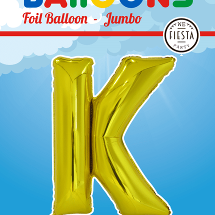 Folie Ballon Letter K Goud XL 102cm leeg van WeFiesta koop je bij Partywinkel