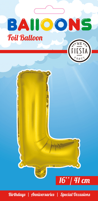 Folie Ballon Letter L Goud 41cm met Rietje van WeFiesta koop je bij Partywinkel
