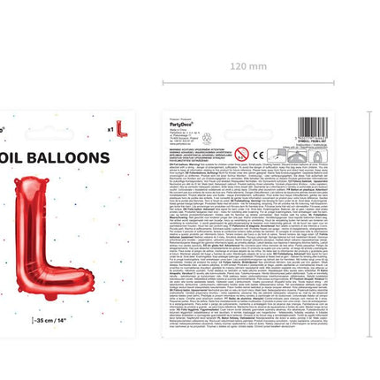 Folie Ballon Letter L Rood Leeg 35cm van Partydeco koop je bij Partywinkel