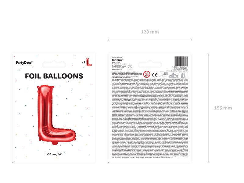 Folie Ballon Letter L Rood Leeg 35cm van Partydeco koop je bij Partywinkel