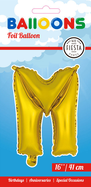 Folie Ballon Letter M Goud 41cm met Rietje van WeFiesta koop je bij Partywinkel