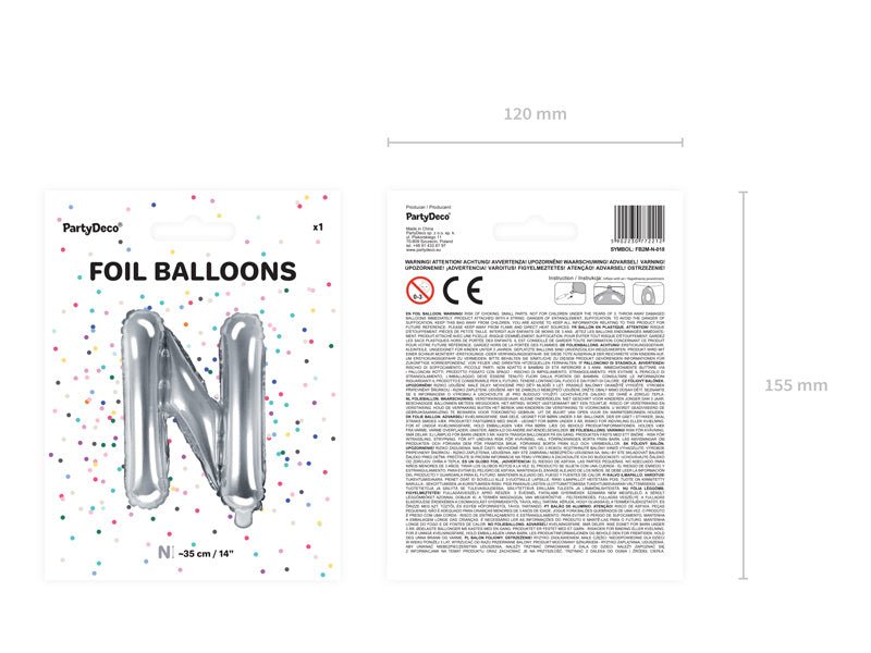 Folie Ballon Letter N Zilver Leeg 35cm van Partydeco koop je bij Partywinkel
