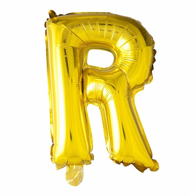 Folie Ballon Letter R Goud 41cm met Rietje van WeFiesta koop je bij Partywinkel