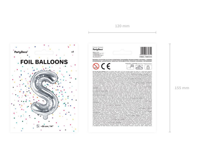 Folie Ballon Letter S Zilver Leeg 35cm van Partydeco koop je bij Partywinkel