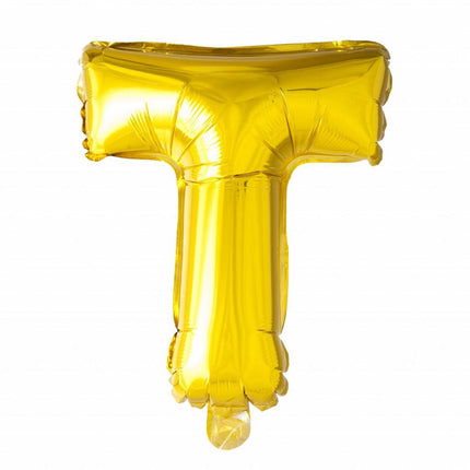 Folie Ballon Letter T Goud XL 102cm leeg van WeFiesta koop je bij Partywinkel