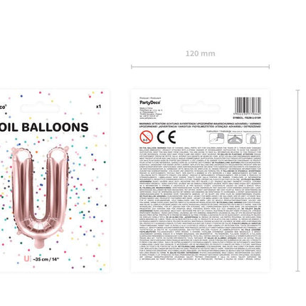 Folie Ballon Letter U Rose Goud Leeg 35cm van Partydeco koop je bij Partywinkel