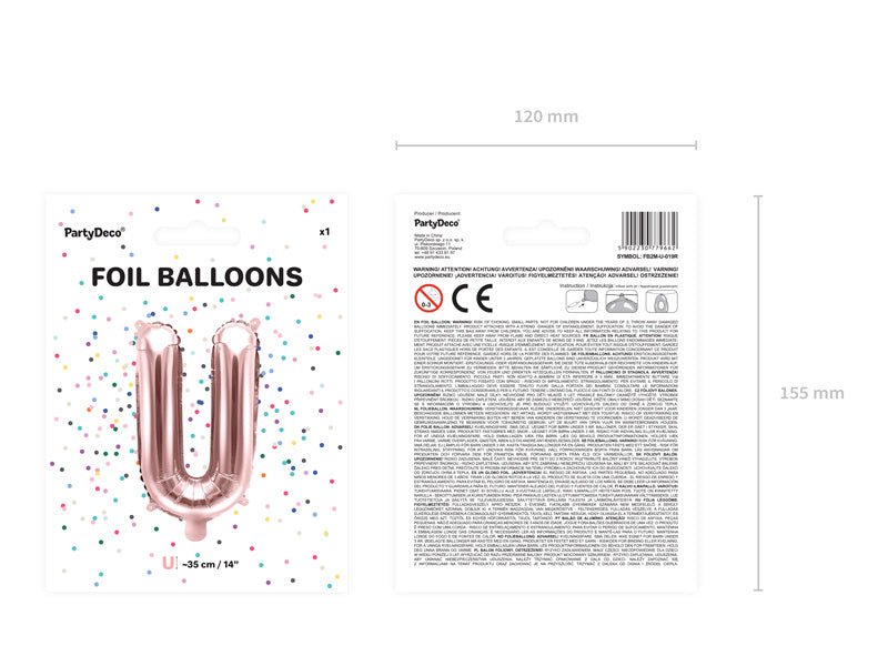 Folie Ballon Letter U Rose Goud Leeg 35cm van Partydeco koop je bij Partywinkel