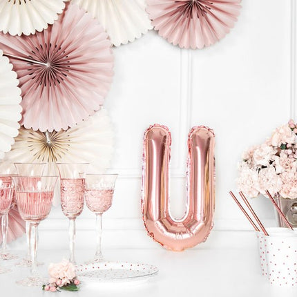 Folie Ballon Letter U Rose Goud Leeg 35cm van Partydeco koop je bij Partywinkel