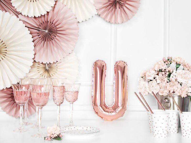 Folie Ballon Letter U Rose Goud Leeg 35cm van Partydeco koop je bij Partywinkel