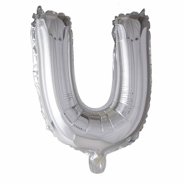 Folie Ballon Letter U Zilver 41cm met Rietje van WeFiesta koop je bij Partywinkel